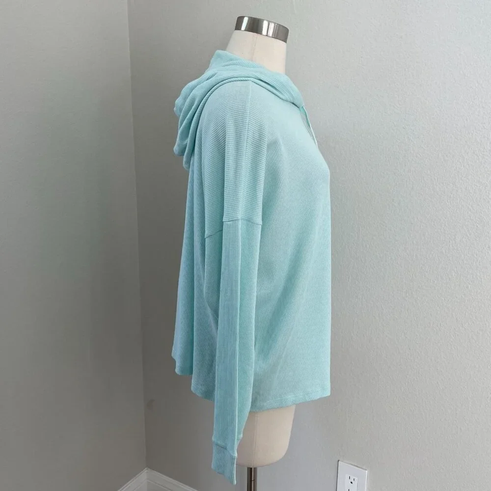 Eileen Fisher Womens XL Cozy Waffle Knit Hooded Top Boxy Fit Pullover‎ Mint